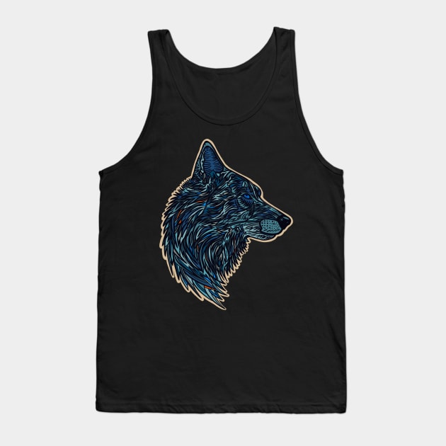 Wolf side profile design #2 - blue version Tank Top by DaveDanchuk